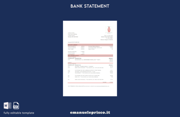 modello Excel di estratto conto bancario Bahrain Al Salam in stile verificato